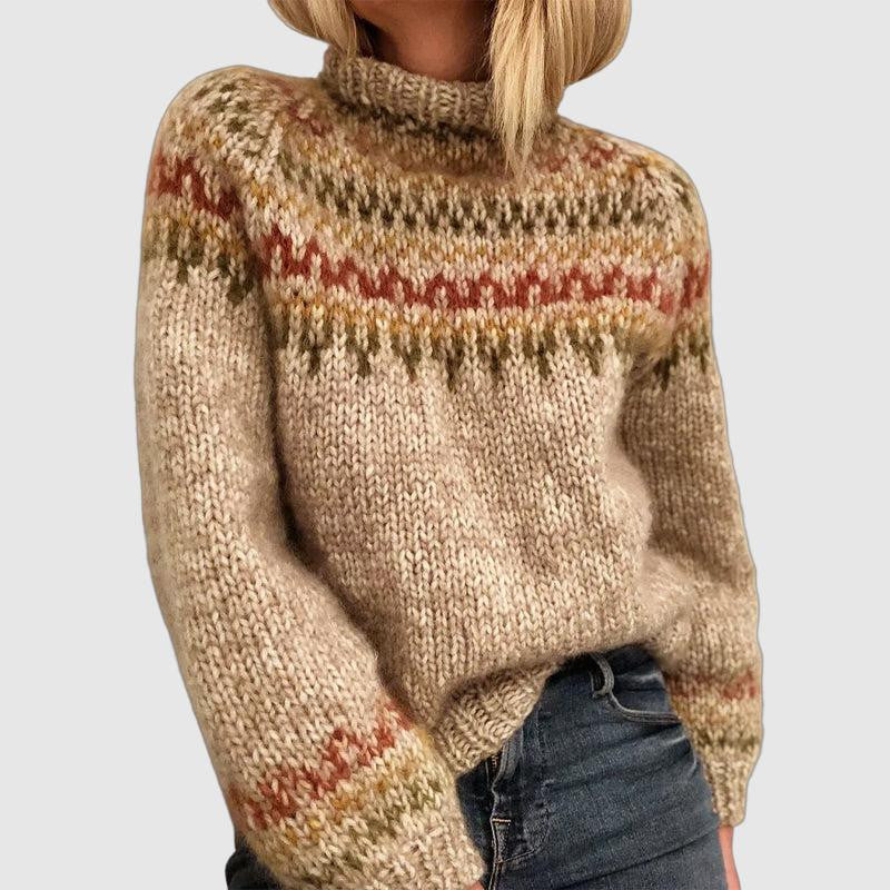 Imogen Nordic sweater for women by Christine Brewer, featuring cozy knit fabric and Nordic pattern in natural tones.