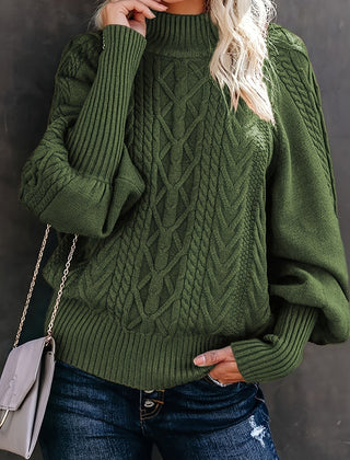 Christine Brewer Mila cable knit high neck sweater for women, beige with chunky texture and ribbed collar, cozy and stylish.