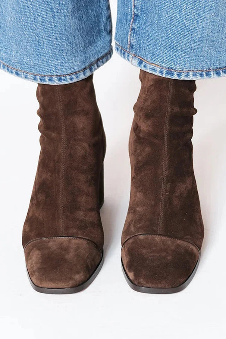 Beatrice | Ankle Boots, Women, Suede, Block Heel, Side Zip, Square Toe, Fall, Winter, Booties,
