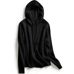 Christine Brewer Claudia cashmere hoodie for women, soft beige fabric, relaxed fit, with hood and long sleeves.
