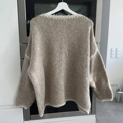 Taylor knit sweater for women by Christine Brewer, featuring a cozy, textured design in soft, neutral tones.