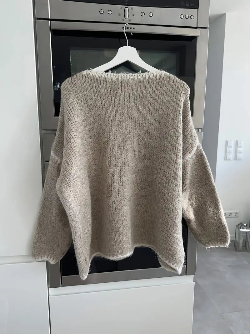 Taylor knit sweater for women by Christine Brewer, featuring a cozy, textured design in soft, neutral tones.