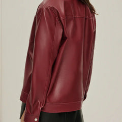Bianca zip-up faux leather jacket for women by Christine Brewer, featuring a stylish design with a front zipper and fitted silhouette.