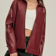 Bianca zip-up faux leather jacket for women by Christine Brewer, featuring a stylish design and front zipper detail.