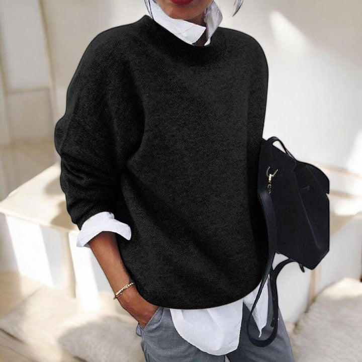 Black Yvonne knit sweater for women by Christine Brewer, featuring a cozy, stylish design and a comfortable fit.
