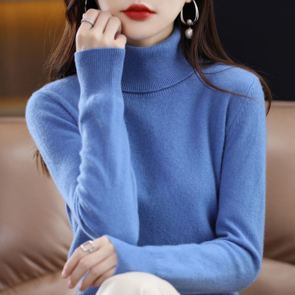 Delilah | Cashmere Sweater Turtleneck Knit Winter Warm Lightweight Slim Fit Pullover Fall