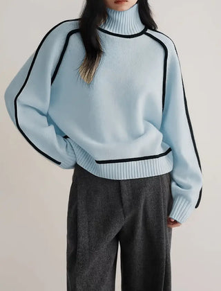 Christine Brewer Clara women's turtleneck sweater in blue, cozy autumn knit with a fitted silhouette and ribbed collar.