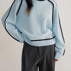 Blue Christine Brewer Lily oversized turtleneck sweater for autumn, featuring a tailored, versatile design and cozy knit fabric.