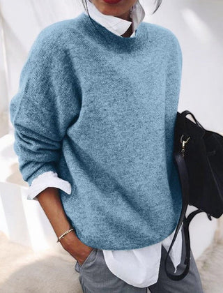 Blue knit sweater for women from Christine Brewer's Yvonne collection, featuring a cozy, stylish design.