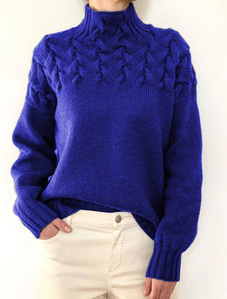 Blue Tessa women's turtleneck sweater by Christine Brewer, featuring a cozy knitwear design with a high collar and long sleeves.