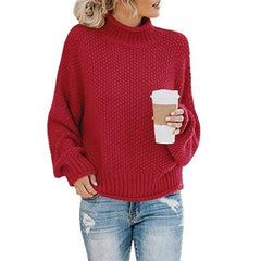 Christine Brewer Lola women's burgundy turtleneck sweater with a cozy, loose knit design, perfect for casual, boho-inspired style.