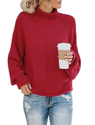 Christine Brewer Lola women's burgundy turtleneck sweater with a cozy, loose knit design, perfect for casual, boho-inspired style.