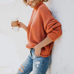 Christine Brewer Lola women's turtleneck sweater in a cozy, loose-knit boho style, perfect for casual and stylish wear.