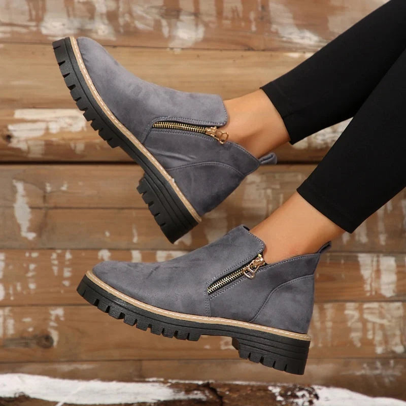 Olivia1 | Ankle Boots, Women, Suede, Side Zip, Lug Sole, Round Toe, Fall, Winter, Booties,