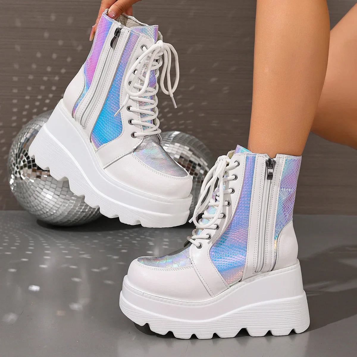 Layla1 | Platform Boots, Ankle Boots, Women, Chunky, Lug Sole, Lace Up, Side Zip, Round