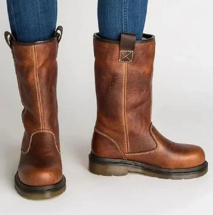 Nora | Winter Boots Snow Boots Women Leather Fleece Lined Fur Trim Warm Rubber Sole