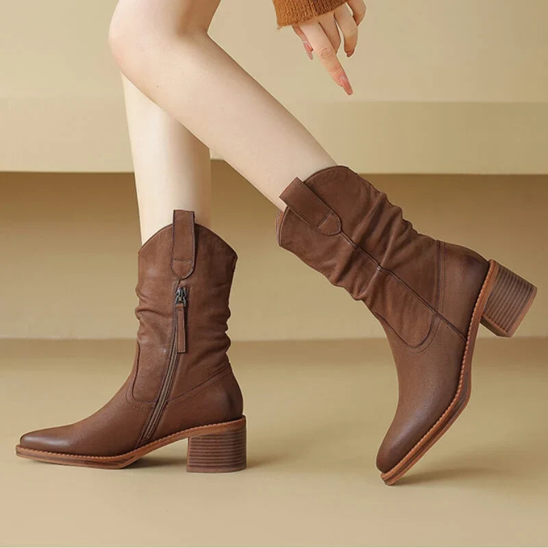 Hannah1 | Cowboy Boots, Western Boots, Women, Leather, Block Heel, Pointed Toe, Side Zip, Cowgirl,