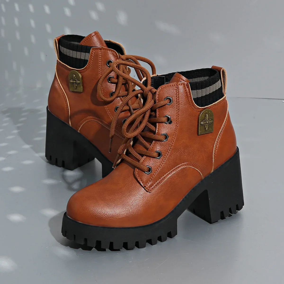 Eleanor1 | Platform Boots, Ankle Boots, Women, Lug Sole, Lace Up, Block Heel, Chunky, Round