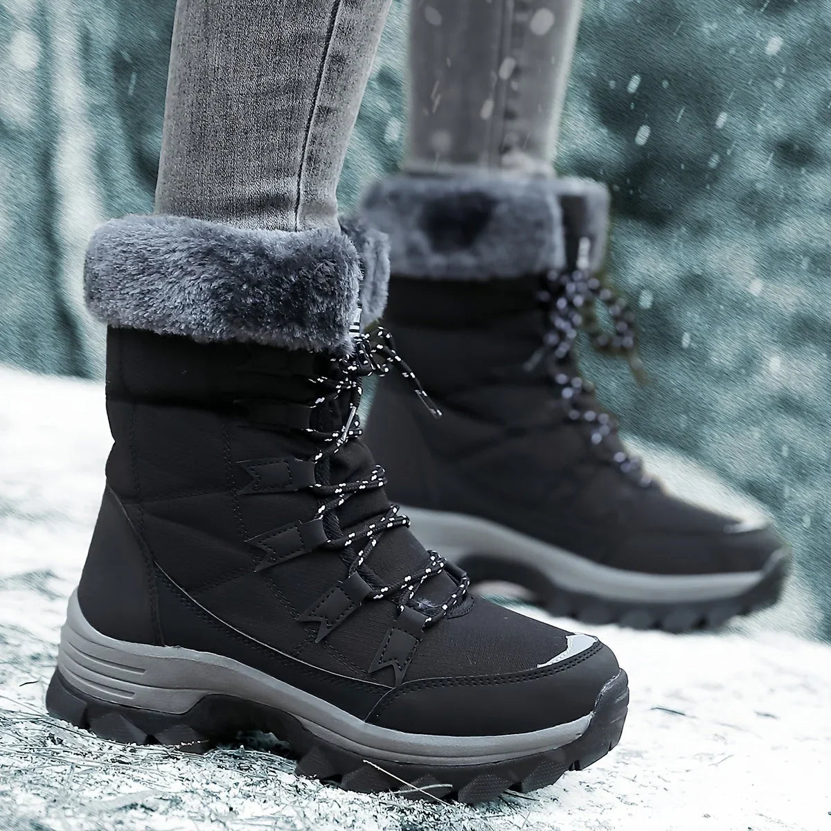 Luna1 | Snow Boots, Winter Boots, Women, Faux Fur, Fleece Lined, Lace Up, Warm, Fur
