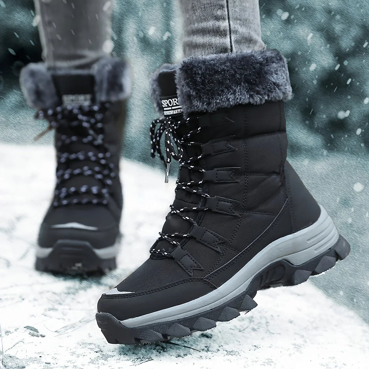 Luna1 | Snow Boots, Winter Boots, Women, Faux Fur, Fleece Lined, Lace Up, Warm, Fur