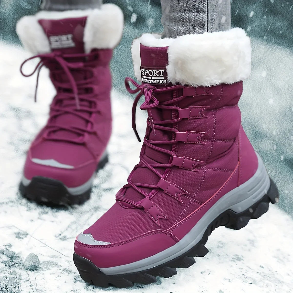 Luna1 | Snow Boots, Winter Boots, Women, Faux Fur, Fleece Lined, Lace Up, Warm, Fur