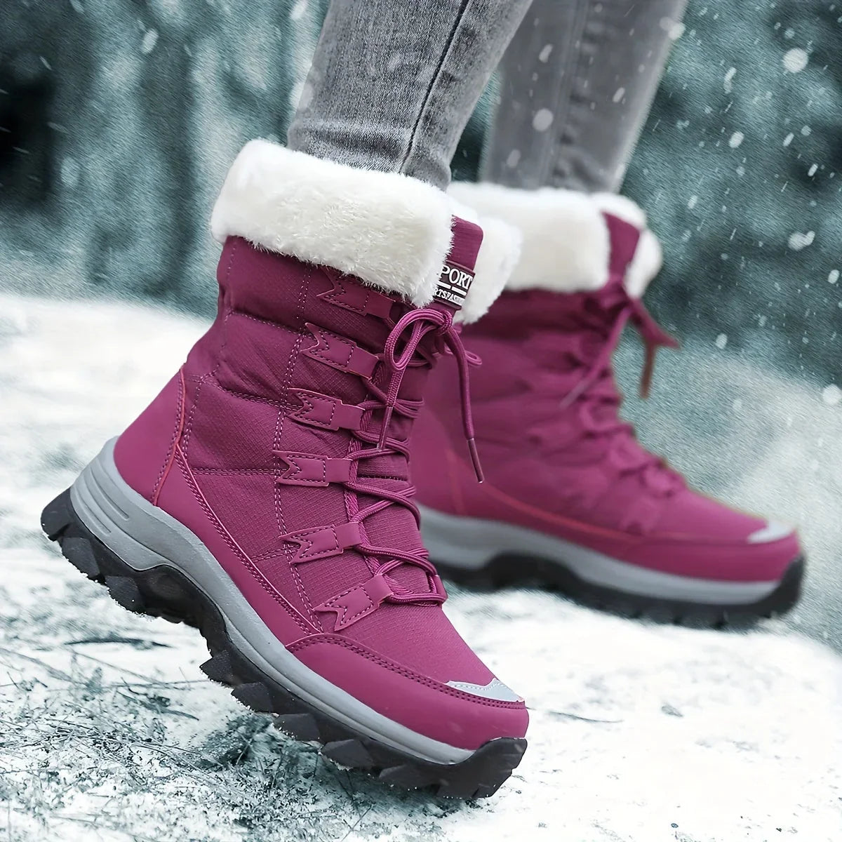 Luna1 | Snow Boots, Winter Boots, Women, Faux Fur, Fleece Lined, Lace Up, Warm, Fur
