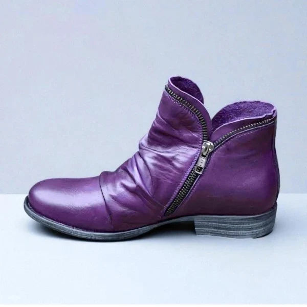 Ava1 | Ankle Boots, Women, Side Zip, Ruched, Block Heel, Round Toe, Fall, Winter, Booties,