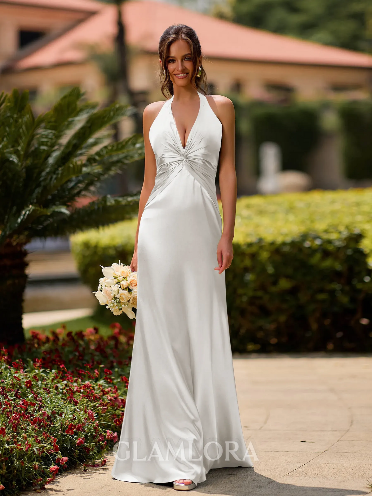 Zoe | Bridesmaid Dress Wedding Guest Maxi Halter Neck Twisted Bust Sleeveless Zip Back Formal