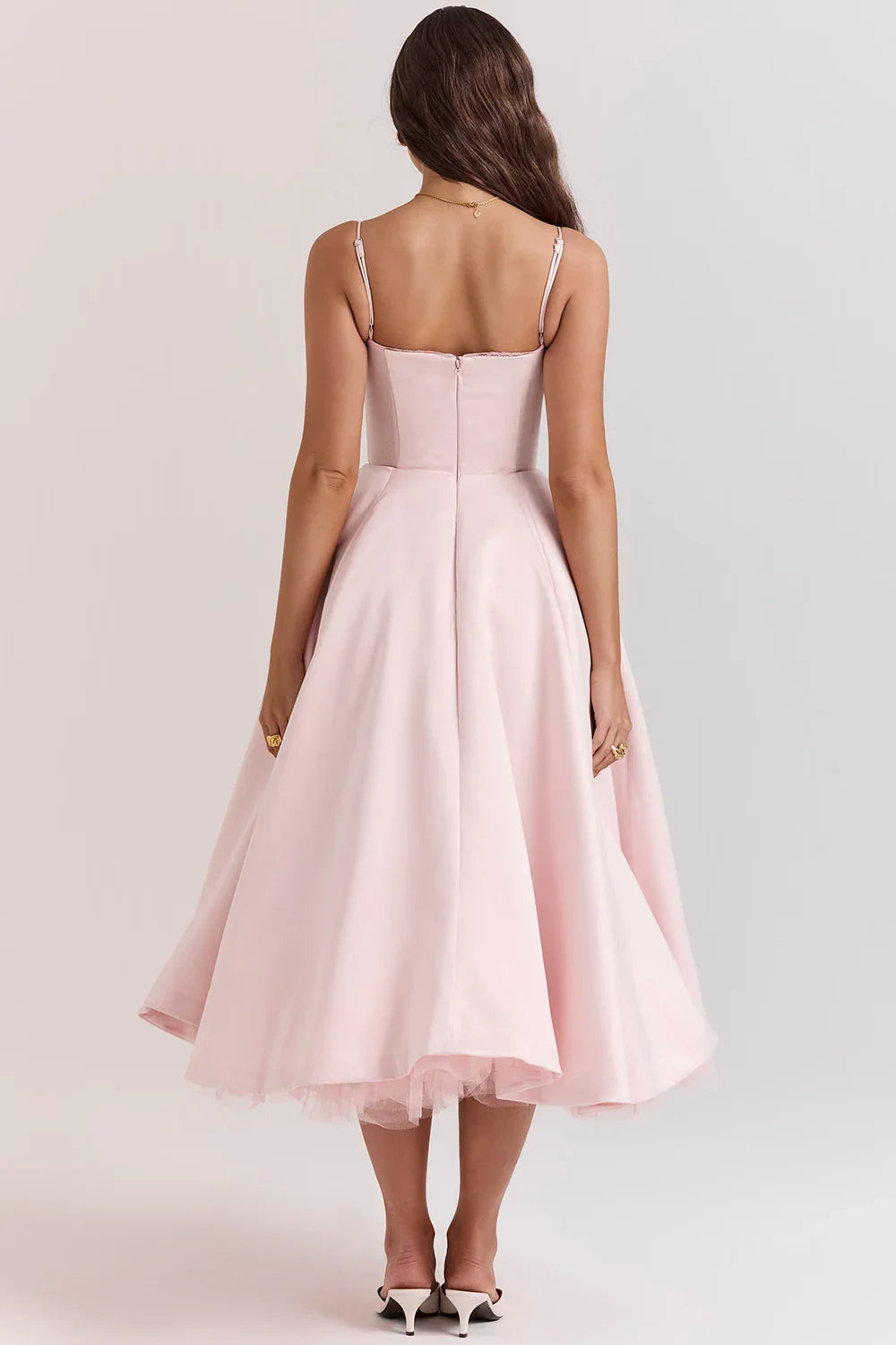 Beatrix | Bridesmaid Dress Wedding Guest Midi Corset Spaghetti Strap Sweetheart Neck Tulle Full Skirt