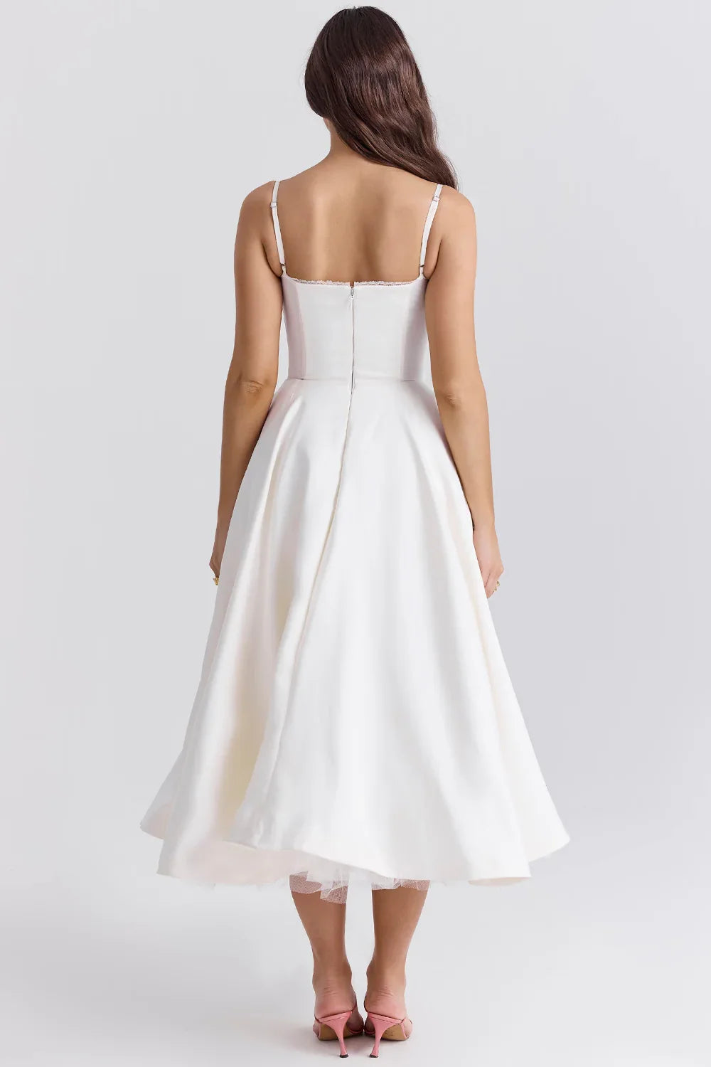 Beatrix | Bridesmaid Dress Wedding Guest Midi Corset Spaghetti Strap Sweetheart Neck Tulle Full Skirt