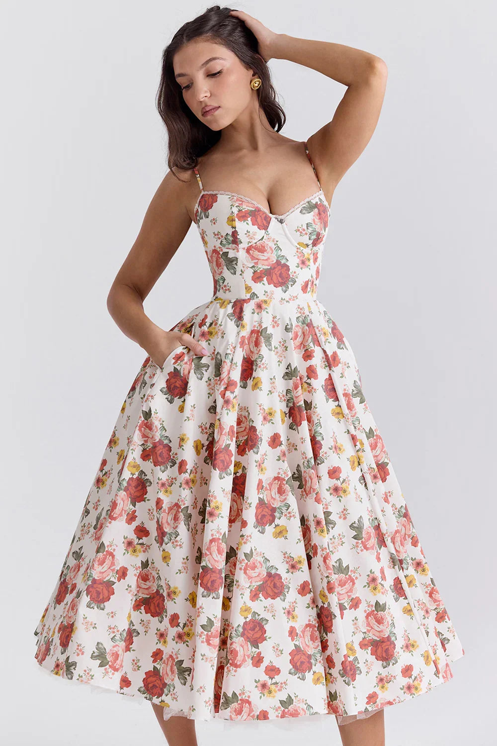 Beatrix | Bridesmaid Dress Wedding Guest Midi Corset Spaghetti Strap Sweetheart Neck Tulle Full Skirt