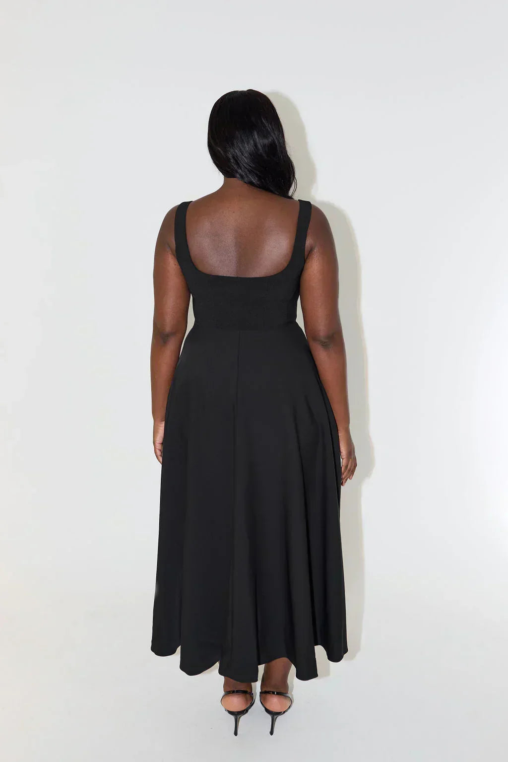 Anouk | Bridesmaid Dress Wedding Guest Midi Square Neck Fit and Flare Sleeveless Fitted Formal