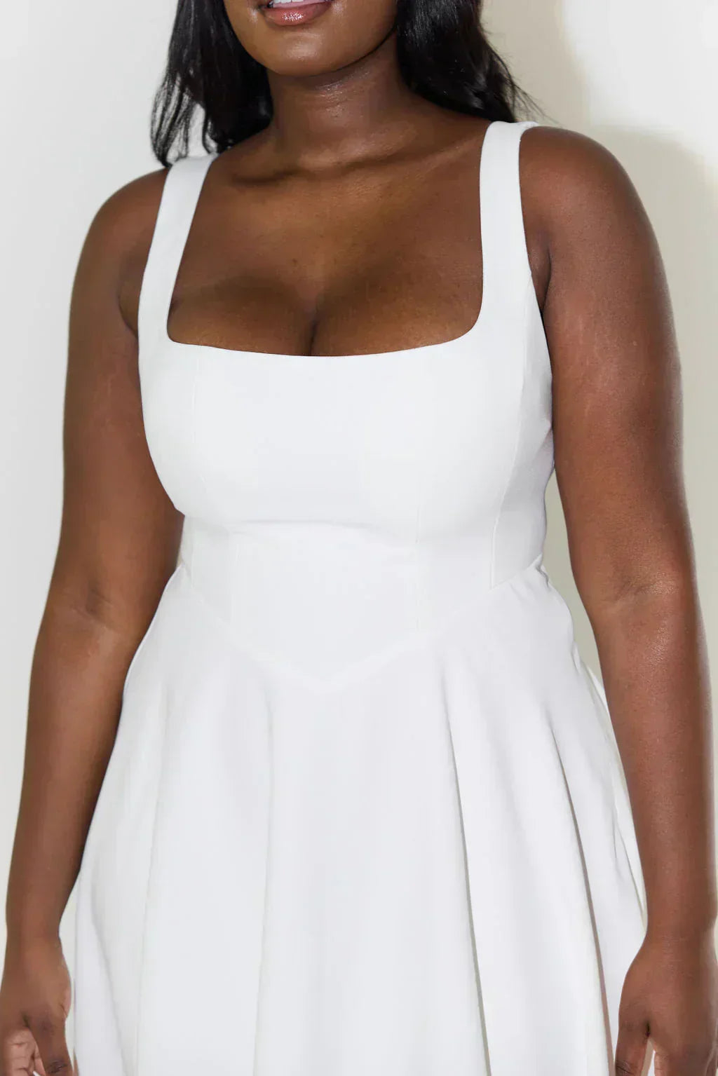 Anouk | Bridesmaid Dress Wedding Guest Midi Square Neck Fit and Flare Sleeveless Fitted Formal