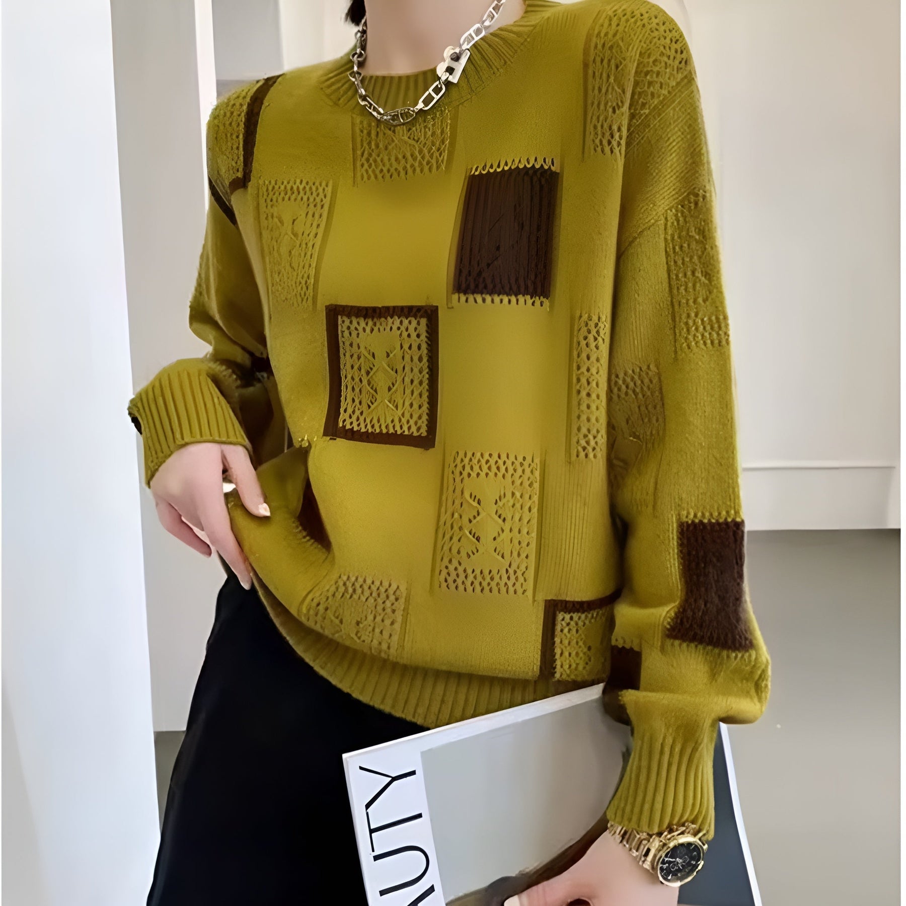Emmeline knit sweater for women by Christine Brewer, featuring a cozy, textured knit design in a versatile style.