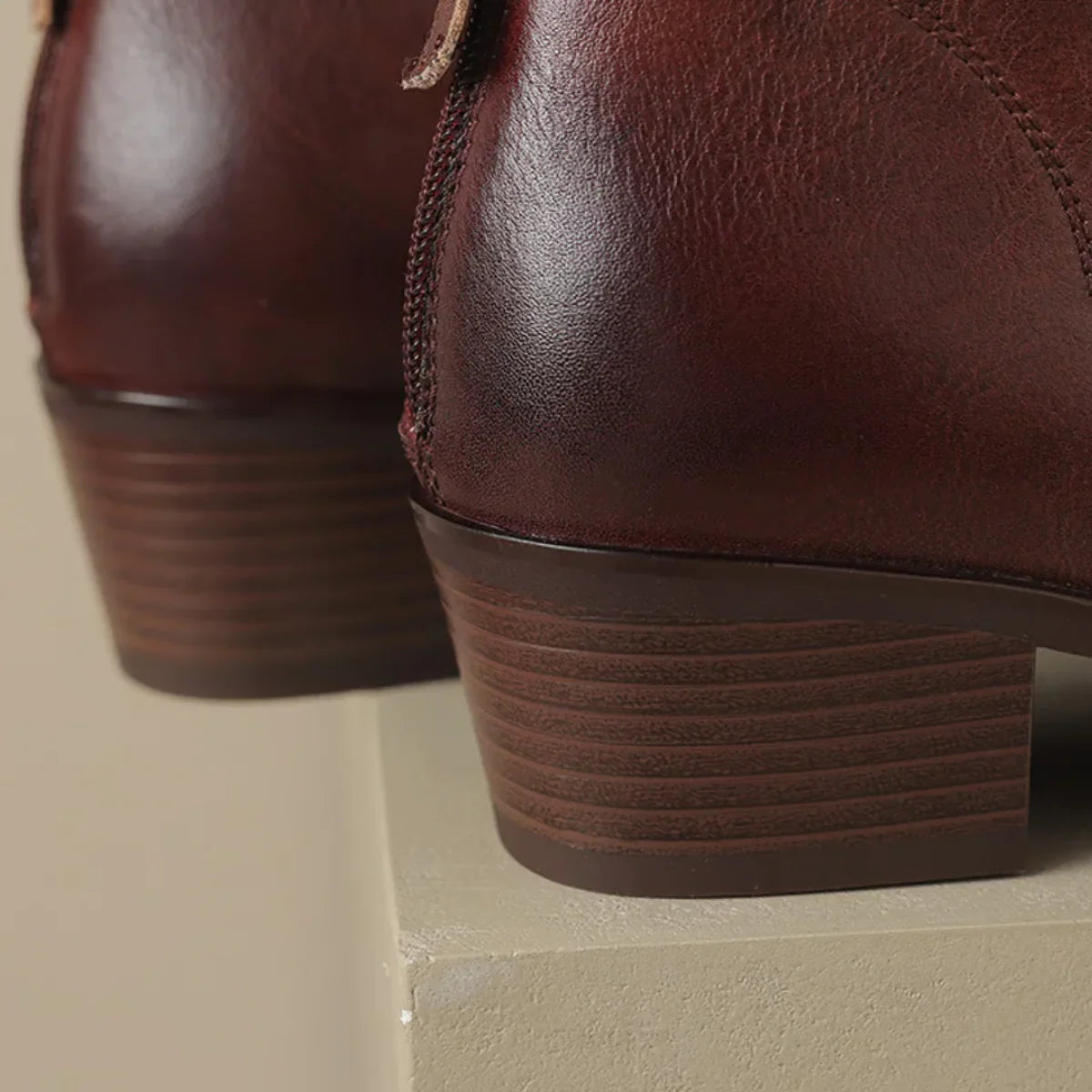 Daisy | Ankle Boots Booties Women Winter Pointed Toe Block Heel Leather Zip V-Cut Brown