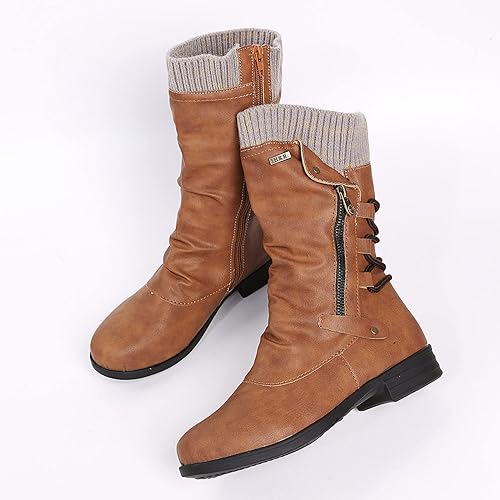Rowena | Ankle Boots Booties Women Winter Side Zip Knit Cuff Ruched Faux Leather Flat
