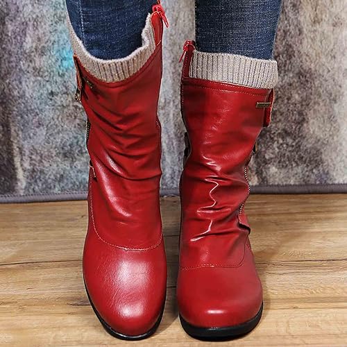Rowena | Ankle Boots Booties Women Winter Side Zip Knit Cuff Ruched Faux Leather Flat