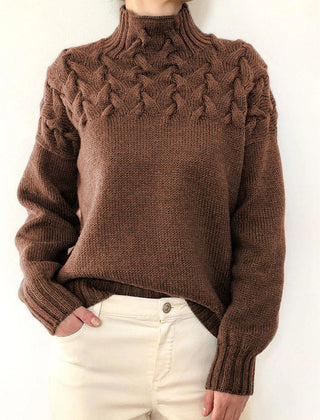 Brown Tessa turtleneck sweater for women by Christine Brewer, featuring a cozy knit design and fitted silhouette.