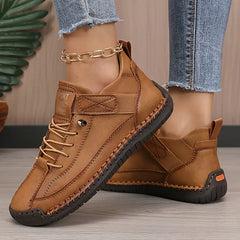 Brown Christine Brewer Meya orthopedic sneakers walking shoes with supportive design and cushioned sole for comfort and stability.