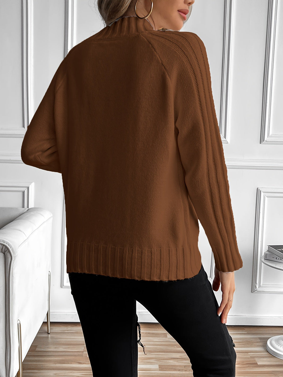 Christine Brewer Rosalind knit sweater for women, soft and cozy with a classic fit, shown in a neutral color on a model.