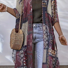 Plus size Kimono Cardigan for women by Christine Brewer, semi-sheer open front top with side slits and lightweight fabric.