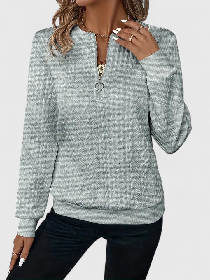 Women’s knit sweater by Christine Brewer, named Natalie, featuring a cozy, textured knit design and a classic fit in neutral tones.