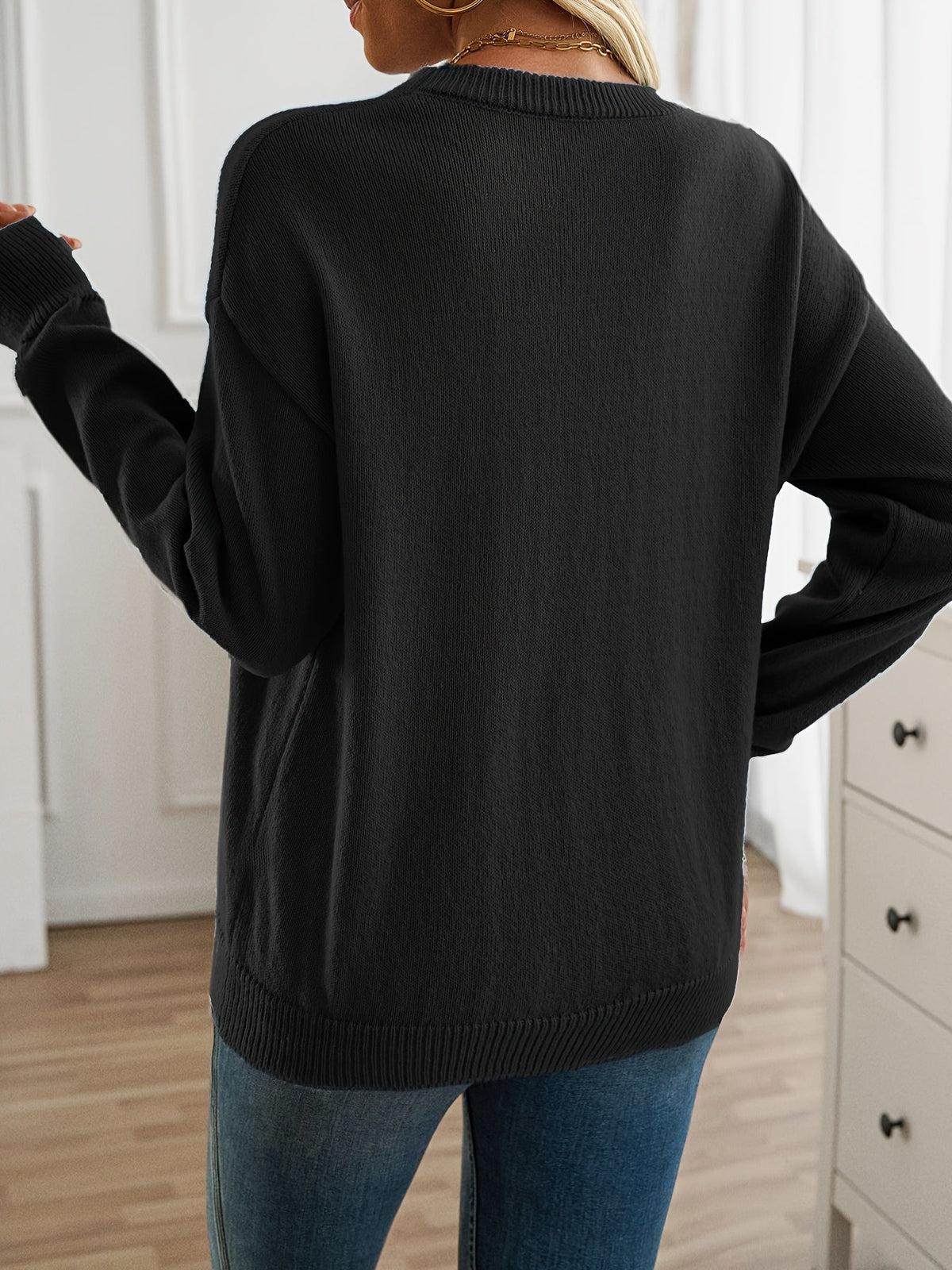 Christine Brewer Mary long sleeve crew neck sweater for women, soft knit fabric in a classic fit with ribbed cuffs and neckline.