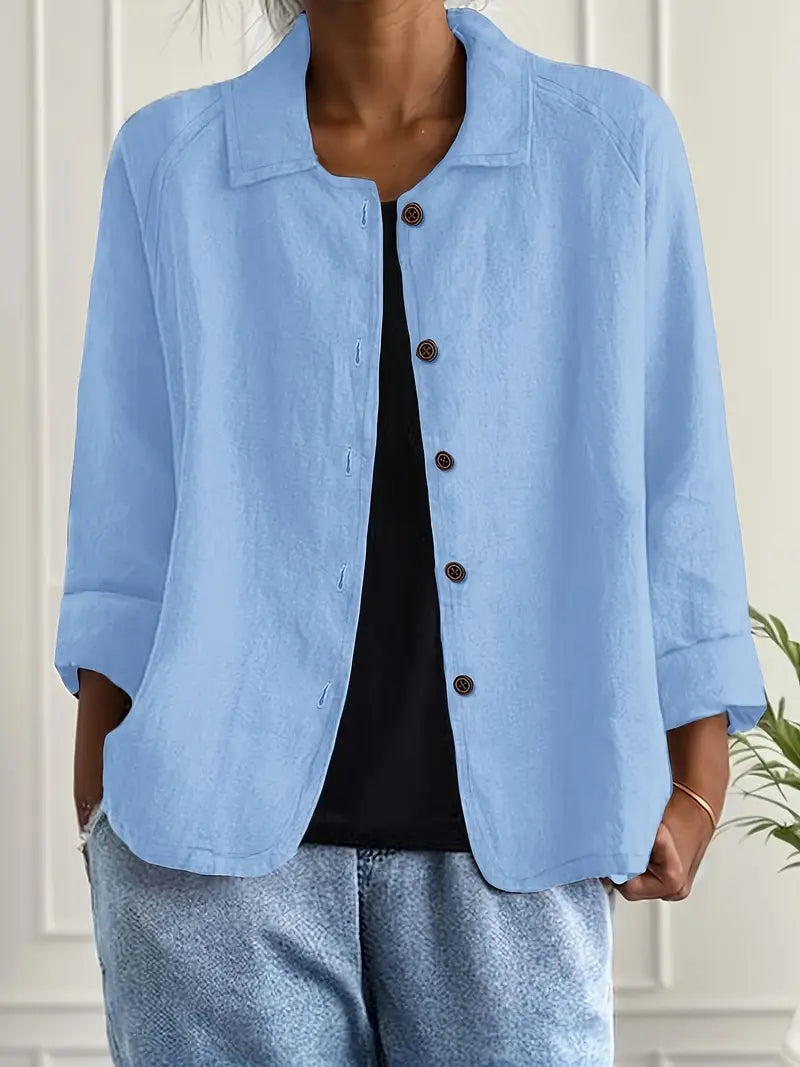 Women’s lightweight casual jacket by Christine Brewer, Ella model with button-front design and comfortable fit.