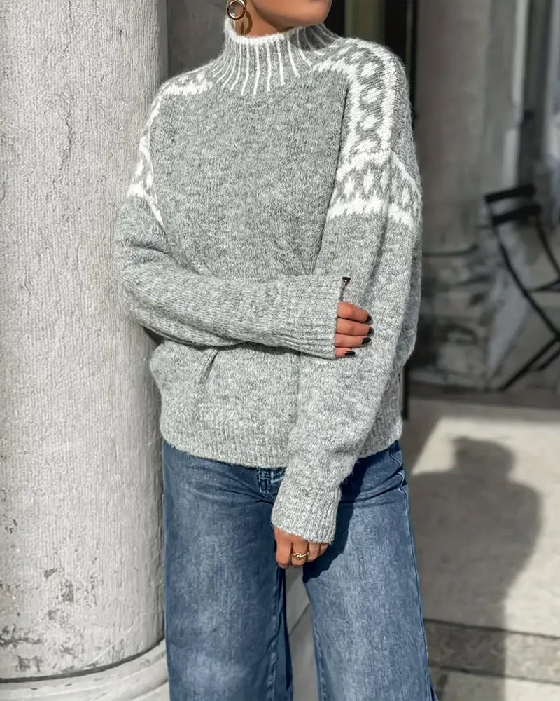 Christine Brewer Margaret high neck Nordic sweater for women featuring a cozy pattern and warm knit fabric.