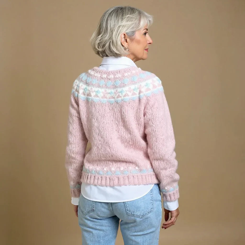 Freya | Fair Isle Knit Cardigan Sweater Button Front Christmas Women Winter Long Sleeve Collared