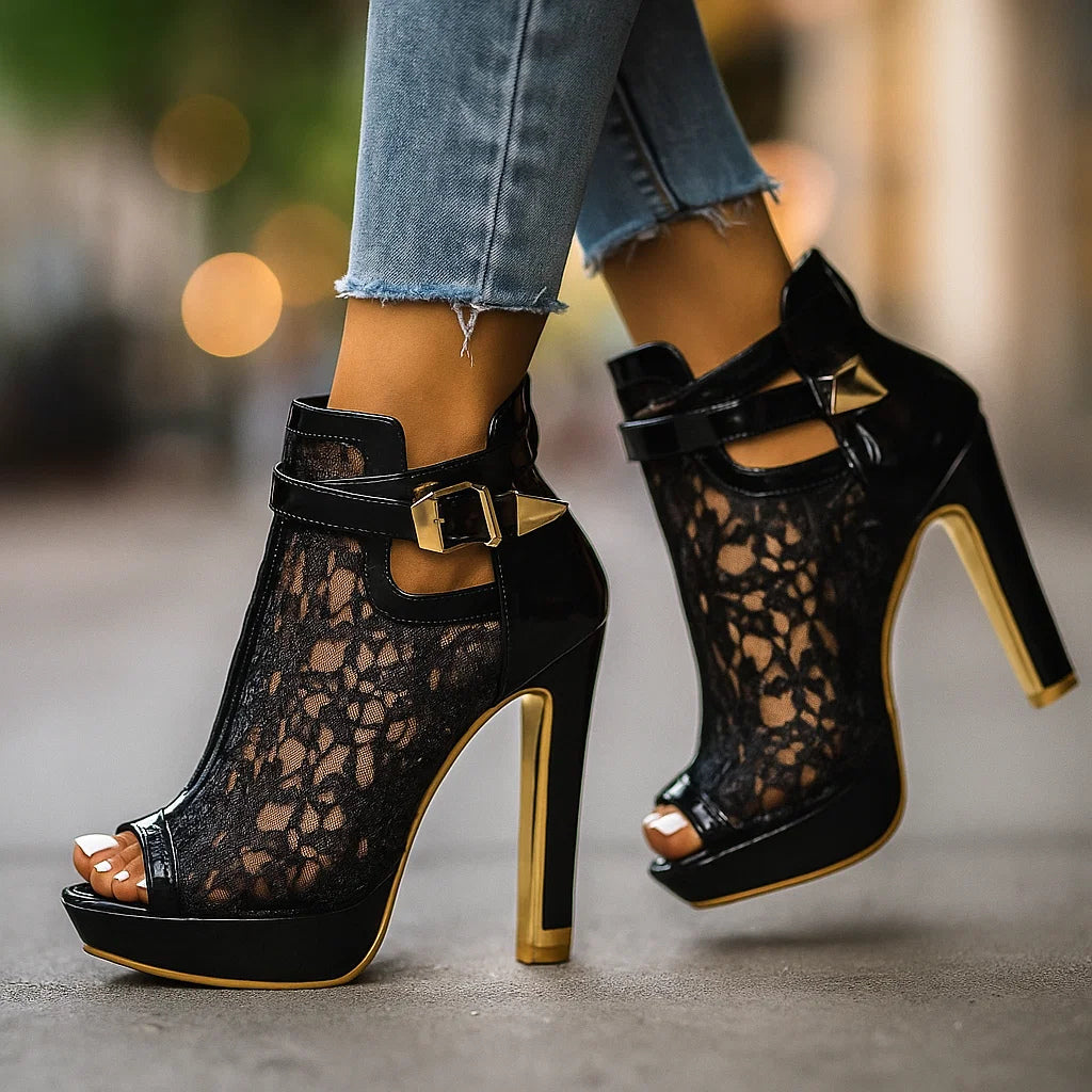 Christine Brewer Liliana lace heels for women with orthopedic comfort, stylish lace design and supportive sole.