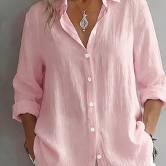 Women’s Mia button-up shirt by Christine Brewer, featuring a classic collar and long sleeves, displayed on a mannequin.