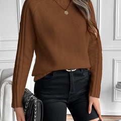 Christine Brewer Rosalind knit sweater for women, soft, cozy sweater with a ribbed collar and long sleeves, in a neutral color.