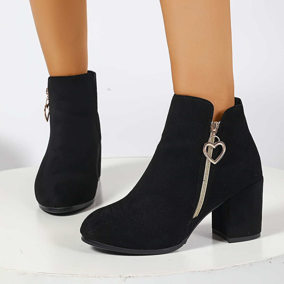Beryl | Ankle Boots, Women, Warm, Fleece Lined, Block Heel, Side Zip, Winter, Slip On,